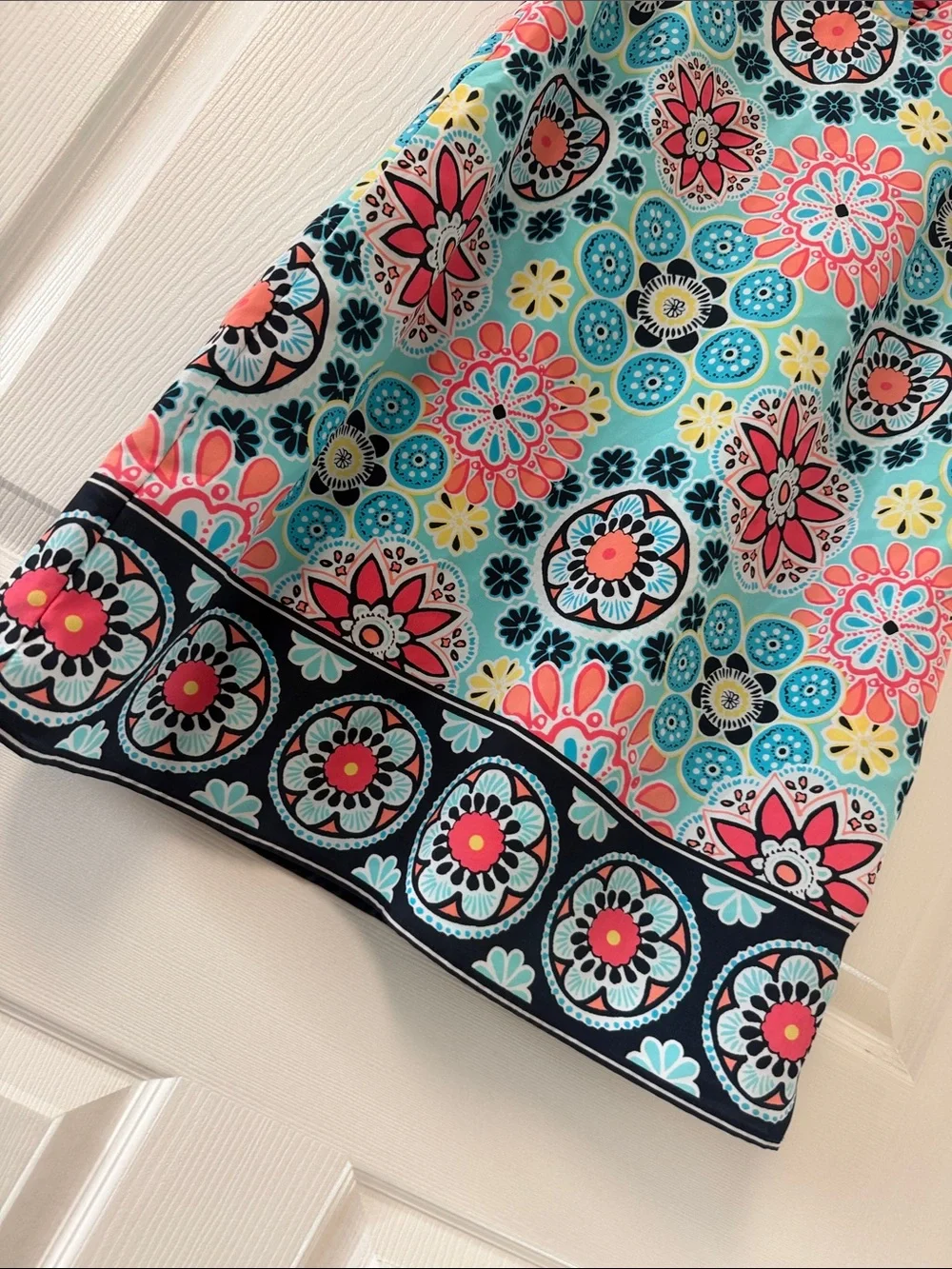 Carter's Aqua Floral Sleeveless Shift Dress with Coral and Navy Accents - Picture 4 of 17